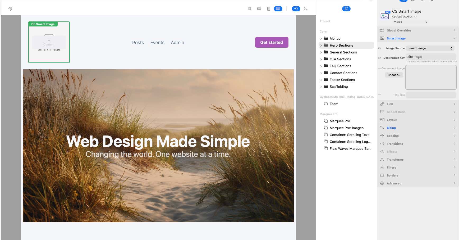 CS Smart Image inspector with Smart Image source and site-logo Destination Key.